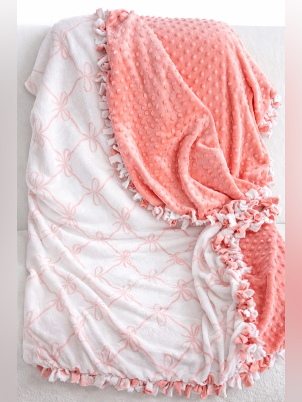 Homemade Soft Coral Pink Minky Queen size Blanket - Cozy Home Bedding